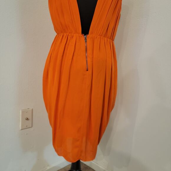 Alice + Olivia Cynthia Draped Tulip Skirt Dress Sunset Orange Silk LRG $400 NWT‎ - Picture 8 of 16